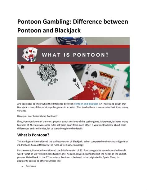difference between pontoon and blackjack